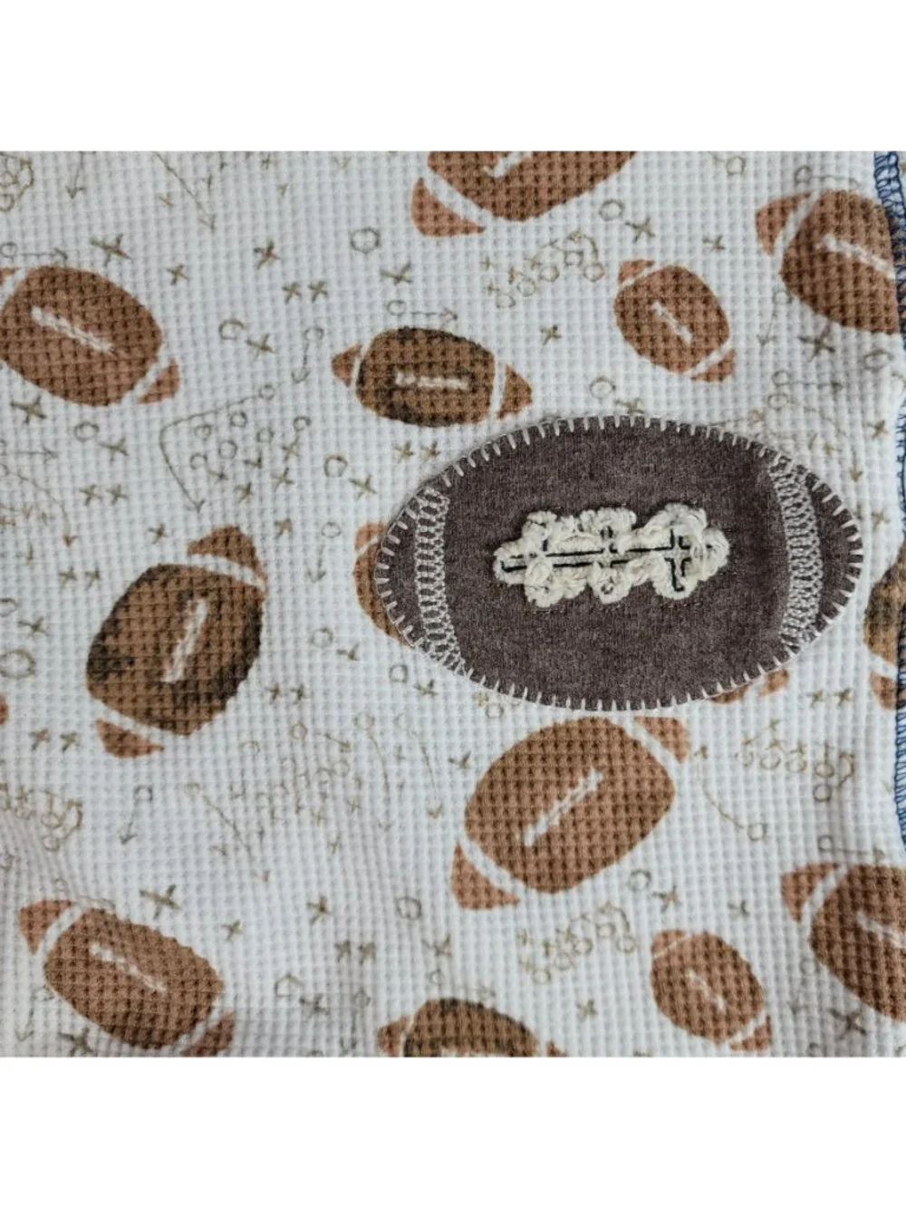Mud Pie Football Sleeper Cream 3-6M Footed Long Sleeve Snap One Piece Waffle